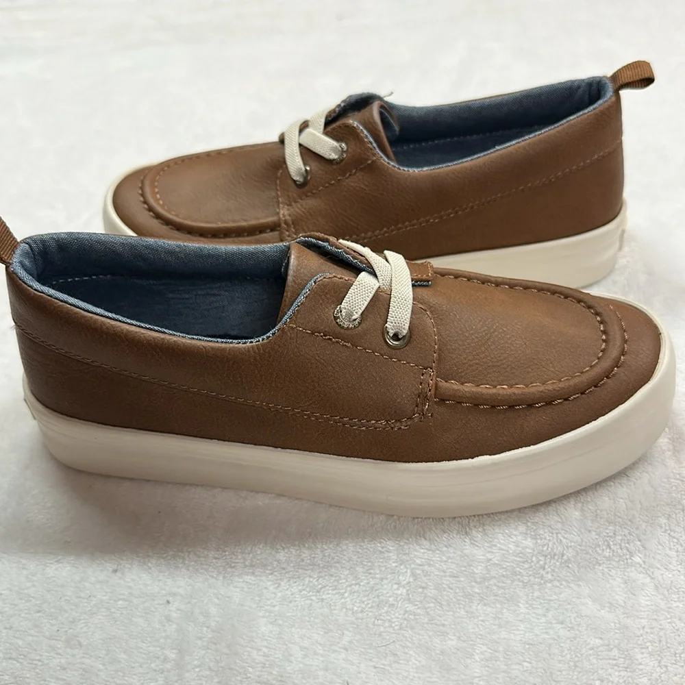 Old Navy Boys Cognac Slip-on Mock Lace Prep Shoes Size 2 Preowned